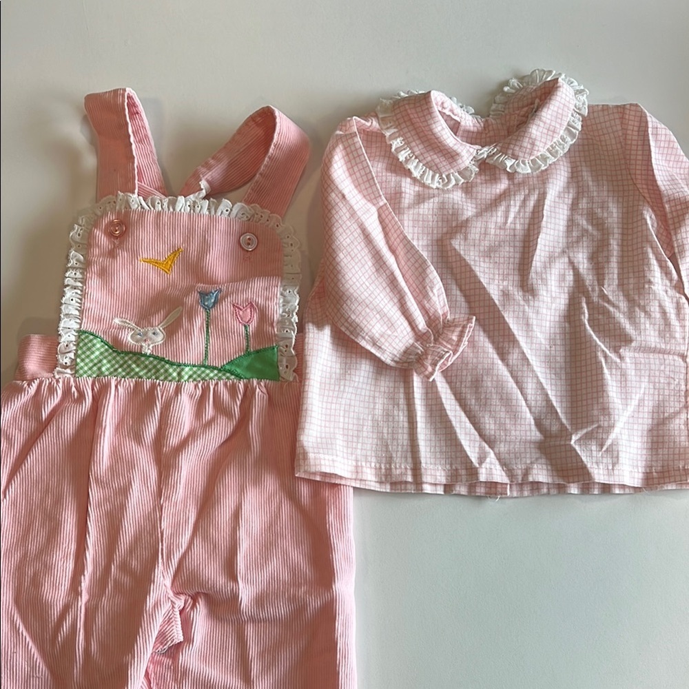 By Thomas - vintage pink corduroy bunny 2 piece, 3-6m‎